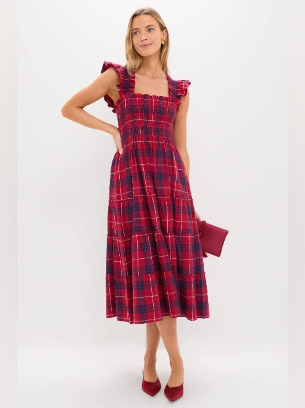 HTF | Hill House Home | Ellie Nap Dress in Cherry Tartan Plaid Midi - Size XXL